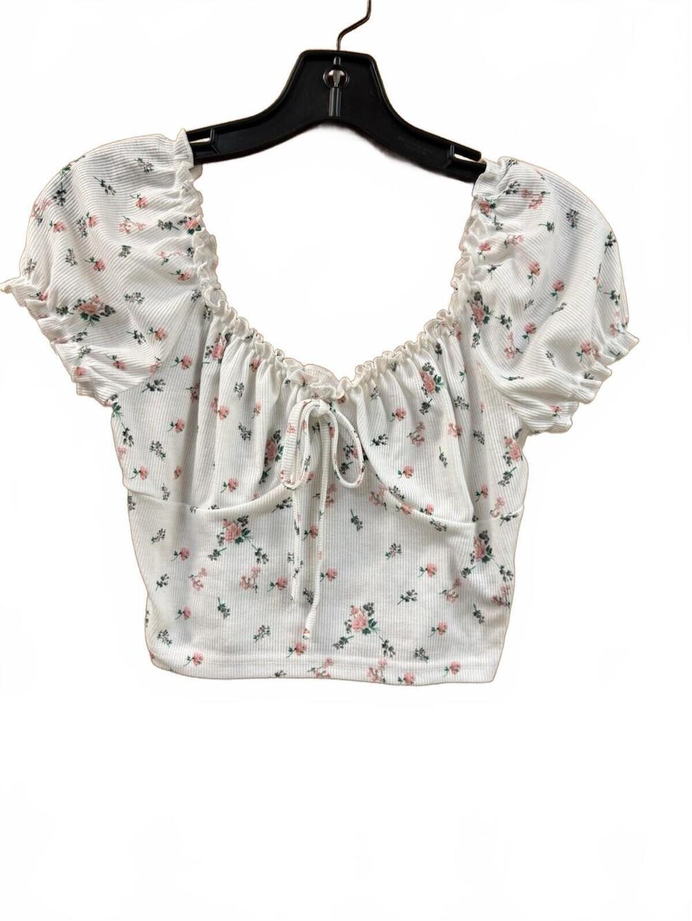 Y2K Peasant Crop Top Size Small NWOT lace bow ruffled edge